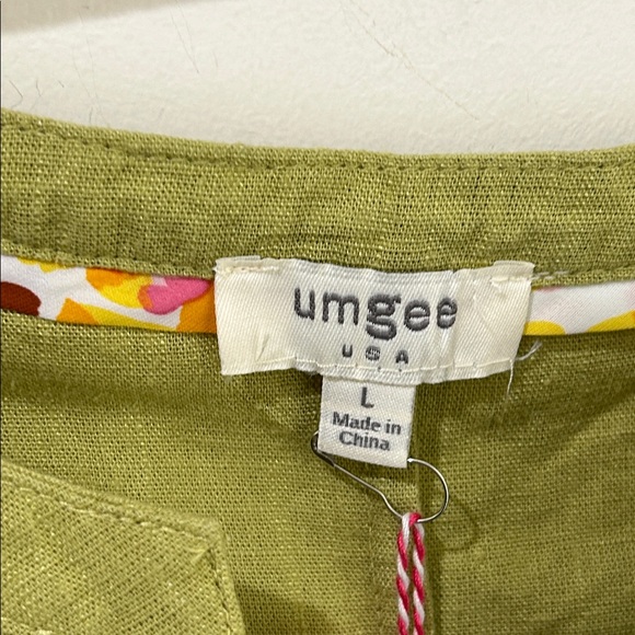 NWT UMGEE Linen Blend Mixed Print Lime Green Top Size Large - Picture 4 of 16